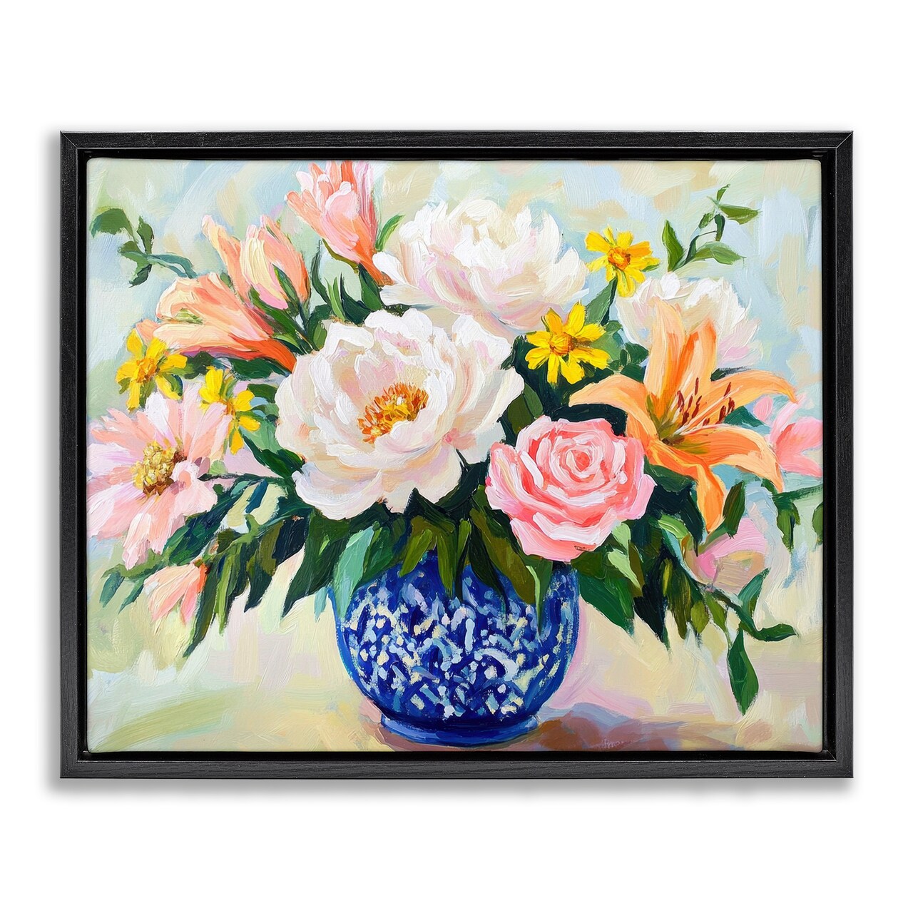 Stupell Industries Indigo Chinoiserie with Assorted Flowers Floating Frame, design by Petal Prints Design